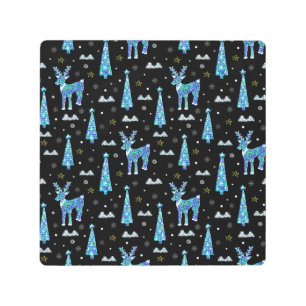 Impresión En Metal Renos, copos de nieve, patrón de Navidades