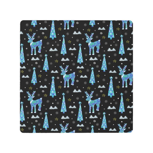 Impresión En Metal Renos, copos de nieve, patrón de Navidades (Anverso)