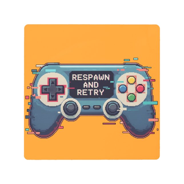 Impresión En Metal Respawn and Retry - Retro Gaming Glitch Art (Anverso)