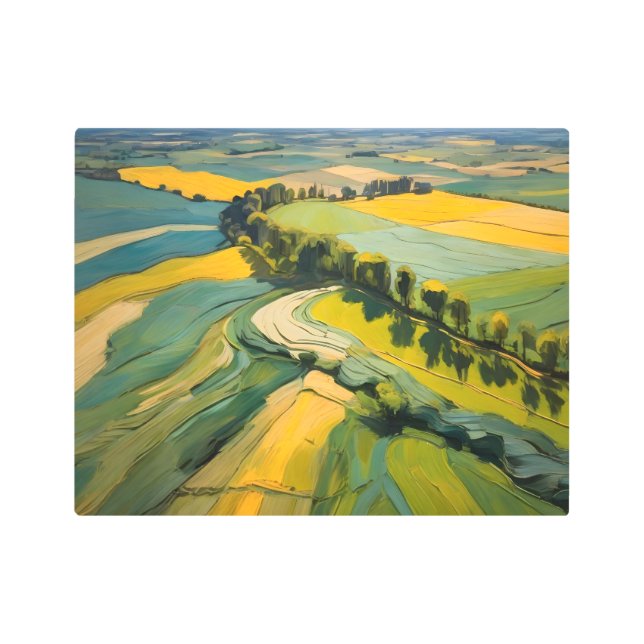 Impresión En Metal Resumen Área agrícola y campo ondulado verde (Anverso)