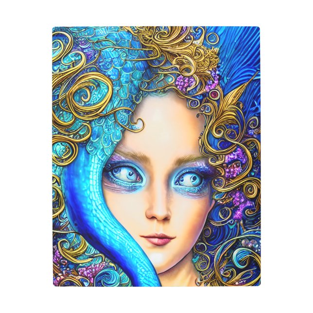 Impresión En Metal Resumen Chica de fantasía azul Sirena Escala de ar (Anverso)