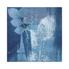 Impresión En Metal Resumen Cianotiotipo azul y blanco botánico