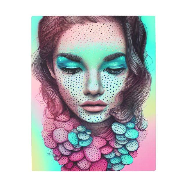 Impresión En Metal Resumen completo Retro Whimsical Boho Pop Art Muje (Anverso)