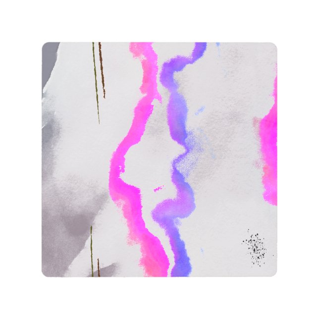 Impresión En Metal Resumen De Acuarela Púrpura Y Rosa (Anverso)