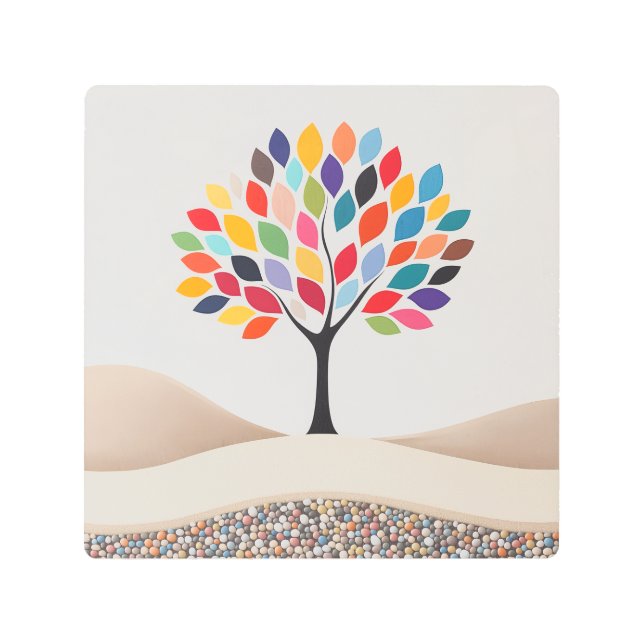 Impresión En Metal Resumen de diseño de árbol colorido (Anverso)