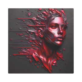 Impresión En Metal Resumen de la cara de la mujer en rojo anodizado