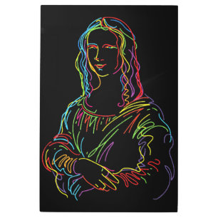 Impresión En Metal Resumen de Neon Mona Lisa Line Art
