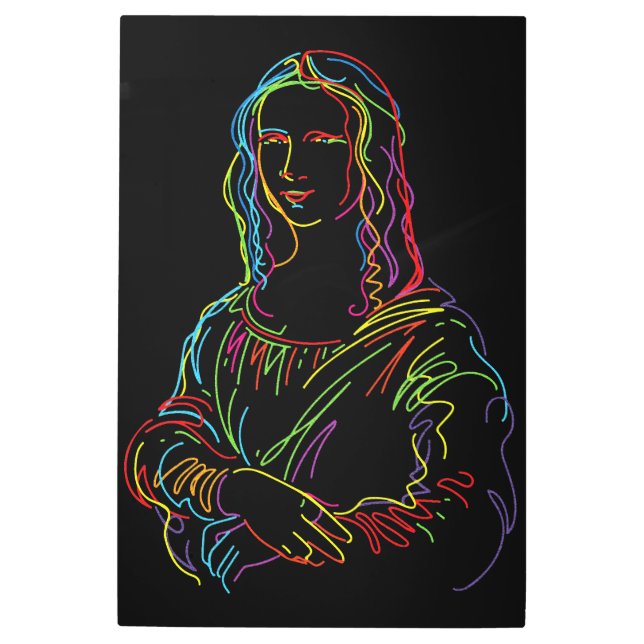Impresión En Metal Resumen de Neon Mona Lisa Line Art (Anverso)