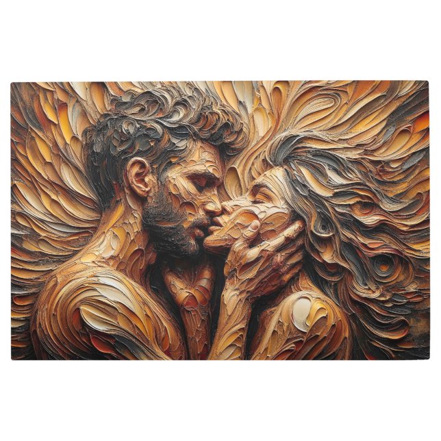 Impresión En Metal Resumen Impasto Pareja Beso de Amor (Anverso)
