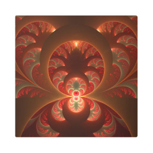 Impresión En Metal Resumen luminoso Naranja moderno Fractal rojo