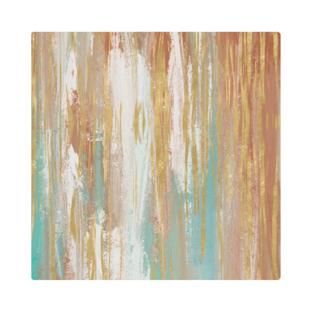 Impresión En Metal Resumen turquesa, blanco, ocre rojo y oro (Anverso)