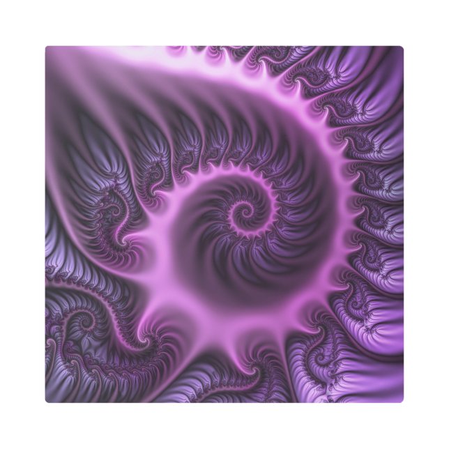 Impresión En Metal Resumen Vivid Guay Pink Purple Fractal Art Spiral (Anverso)