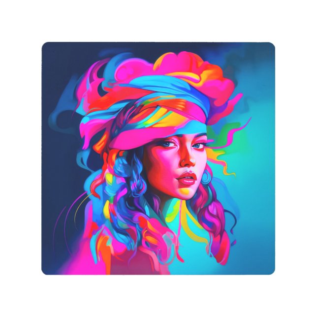 Impresión En Metal Retrato abstracto vibrante (Anverso)