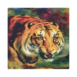Impresión En Metal Retrato artístico del tigre parpadeante