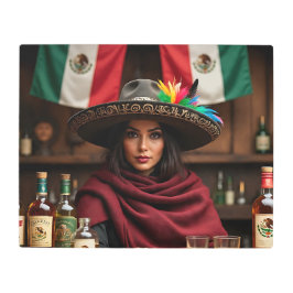 Impresión En Metal Retrato de Cantina Mexicana - Mujer en Sombrer Cha