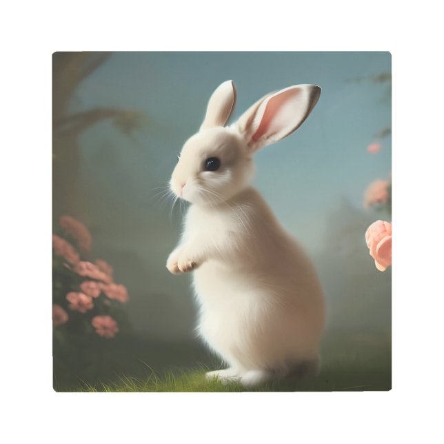 Impresión En Metal Retrato de conejo para bebés (Anverso)