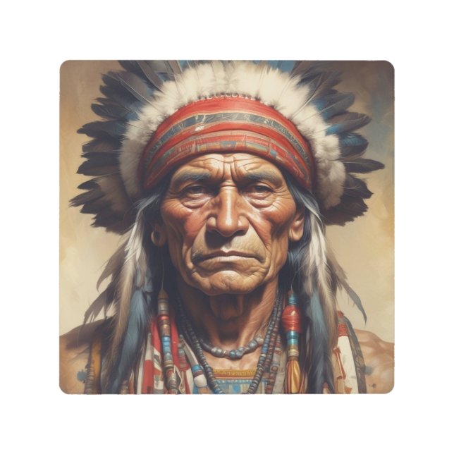 Impresión En Metal Retrato de Geronimo Jefe de la India (Anverso)