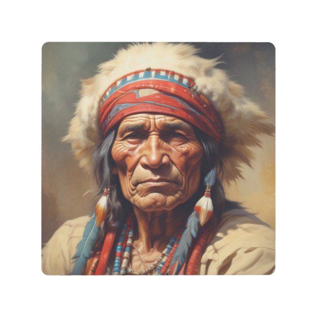 Impresión En Metal Retrato de Geronimo Jefe de la India (Anverso)