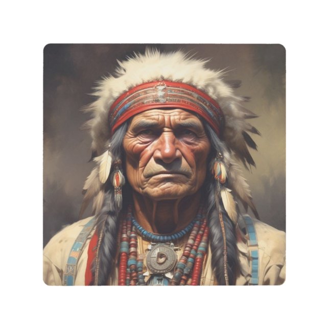 Impresión En Metal Retrato de Geronimo Jefe de la India (Anverso)