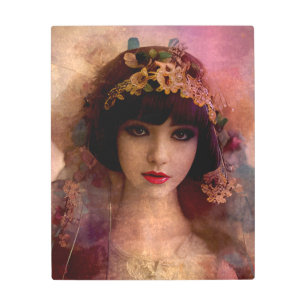 Impresión En Metal Retrato de mujer hermosa de color rosa al estilo v