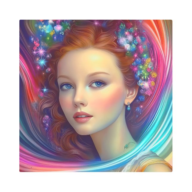 Impresión En Metal Retrato de pelo arcoiris encantado (Anverso)