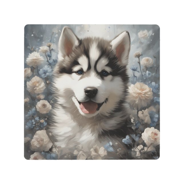 Impresión En Metal Retratos de raza de perros de flores 7 (Anverso)