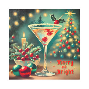 Impresión En Metal Retro 50 Merry Bright Navidades Cocktail Martini