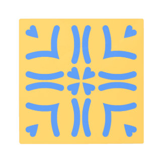 Impresión En Metal Retro Folk Art Yellow Blue Hearts Metal Print