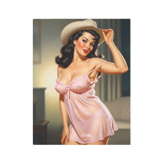Impresión En Metal Retro Pin-up Girl with Cowboy hat