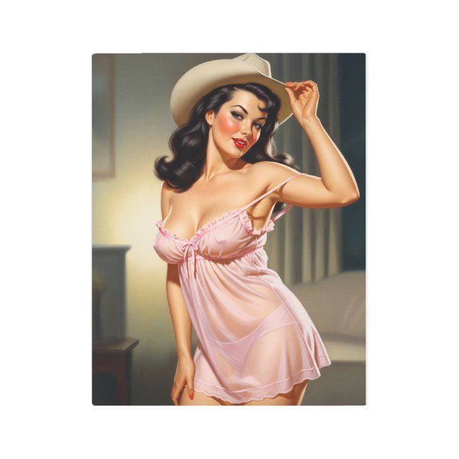 Impresión En Metal Retro Pin-up Girl with Cowboy hat (Anverso)
