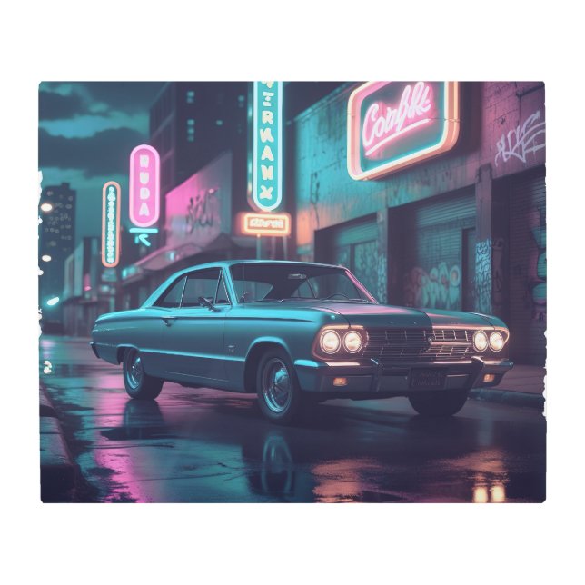 Impresión En Metal Retro Street Scene Art 1940s Classic Car  (Anverso)