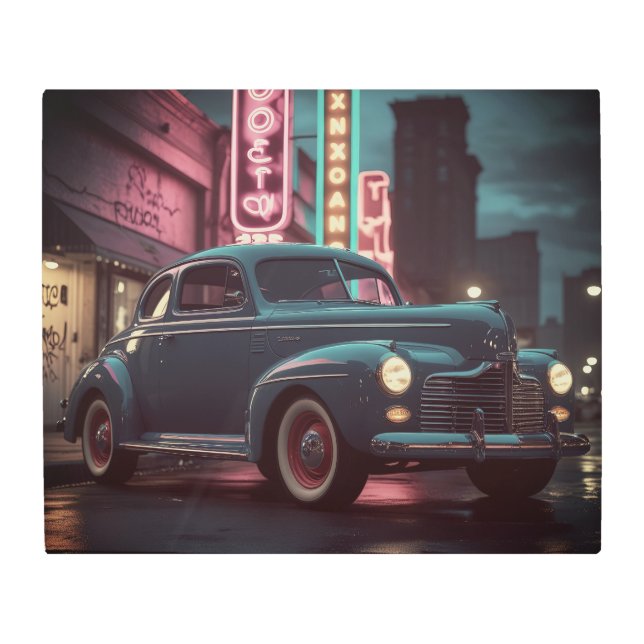 Impresión En Metal Retro Street Scene Art 1940s Classic Car  (Anverso)