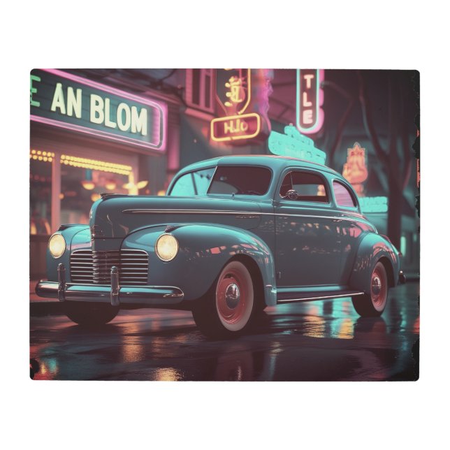Impresión En Metal Retro Street Scene Art 1940s Classic Car  (Anverso)