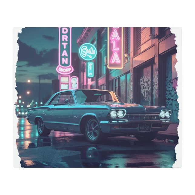 Impresión En Metal Retro Street Scene Art 1940s Classic Car  (Anverso)