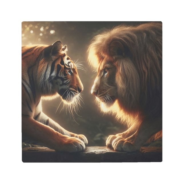 Impresión En Metal Rivales salvajes: El león contra el duelo del tigr (Anverso)