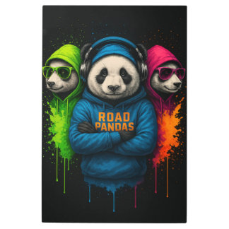 Impresión En Metal Road Pandas Crew — Cool Urban Animal Art