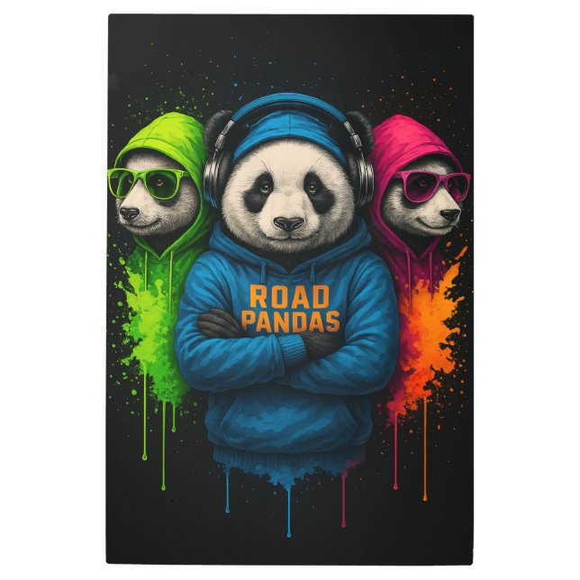 Impresión En Metal Road Pandas Crew — Cool Urban Animal Art (Anverso)