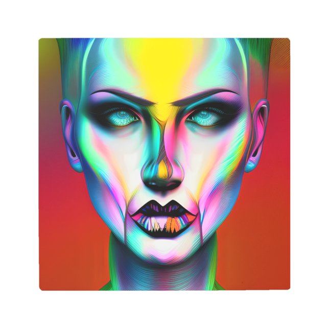 Impresión En Metal Robot androgónico color y espeluznante (Anverso)