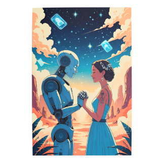 Impresión En Metal Robot Groom y Novia Humana - Boda de Ciencia Ficci