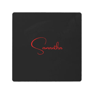 Impresión En Metal Rojo negro tu nombre caligrafía moderna Minimalist