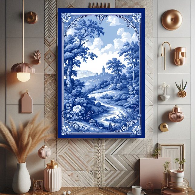 Impresión En Metal Romantic Deep French Blue Toile Landscape Elegance (Romantic Deep French Blue Toile Landscape Elegance Metal Print)