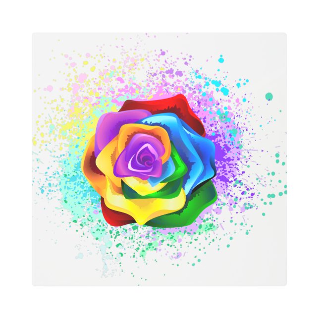 Impresión En Metal Rosa arcoiris colorido (Anverso)