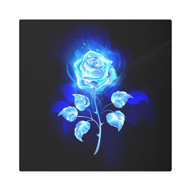 Impresión En Metal Rosa azul en llamas (Anverso)