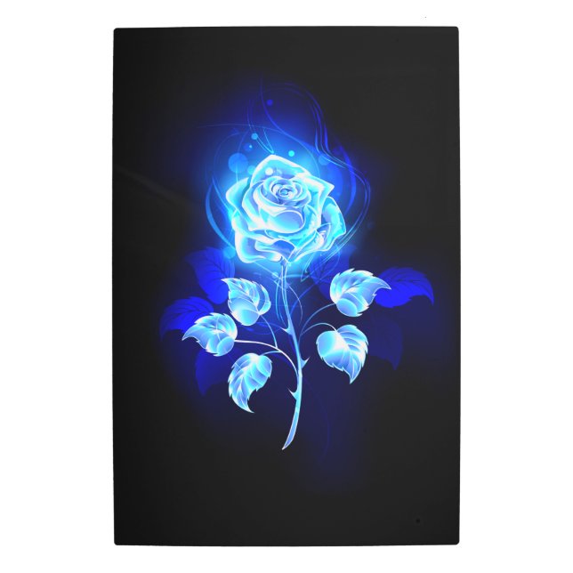 Impresión En Metal Rosa azul en llamas (Anverso)