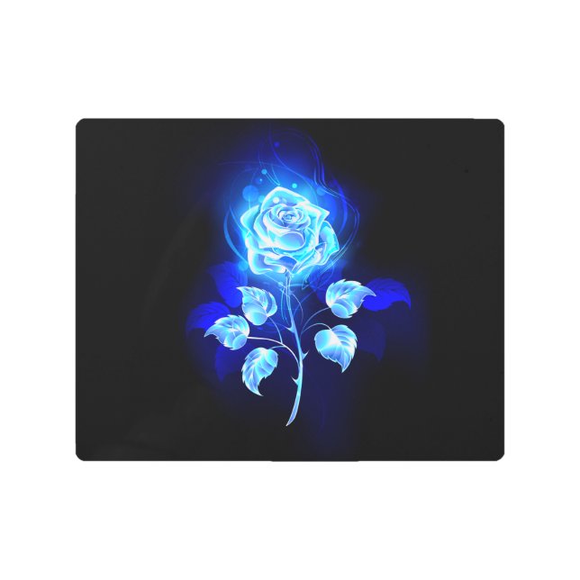 Impresión En Metal Rosa azul en llamas (Anverso)