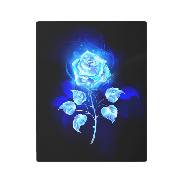 Impresión En Metal Rosa azul en llamas (Anverso)