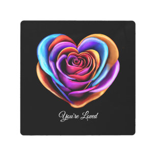 Impresión En Metal Rosa con forma de corazón colorido - Eres amado-