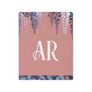 Impresión En Metal Rosa de la Marina Monograma Wisteria Elegancia