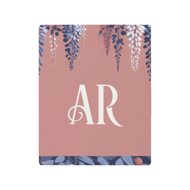 Impresión En Metal Rosa de la Marina Monograma Wisteria Elegancia (Anverso)