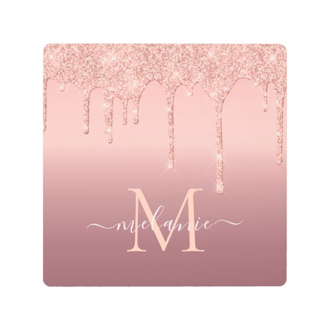 Impresión En Metal Rosa de oro Purpurina Rubor Personalizado texto im (Anverso)